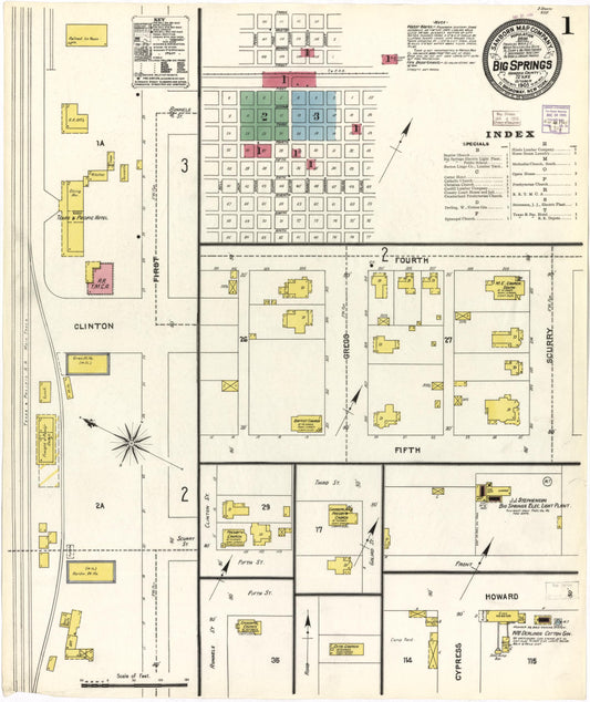 Sanborn Fire Insurance Map from Big Spring, Howard County, Texas (1905), Sheet #0001 - Historic Sanborn Fire Insurance Map Print, vintage old map wall art, antique decor, genealogy gift, Texas Texas map