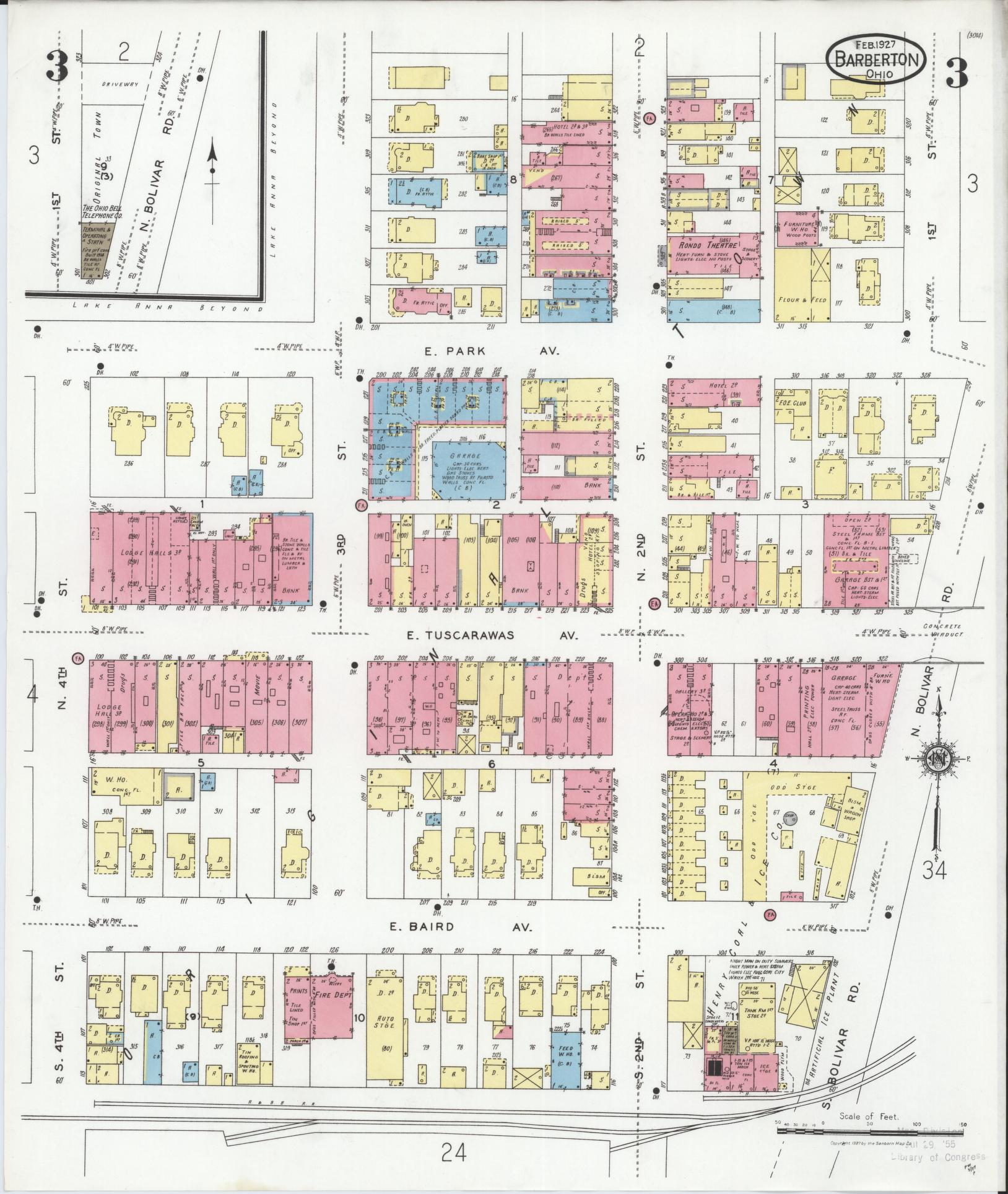 Sanborn Fire Insurance Map from Barberton, Summit County, Ohio (1927), Sheet #0003 - Historic Sanborn Fire Insurance Map Print, vintage old map wall art, antique decor, genealogy gift, Ohio Ohio map