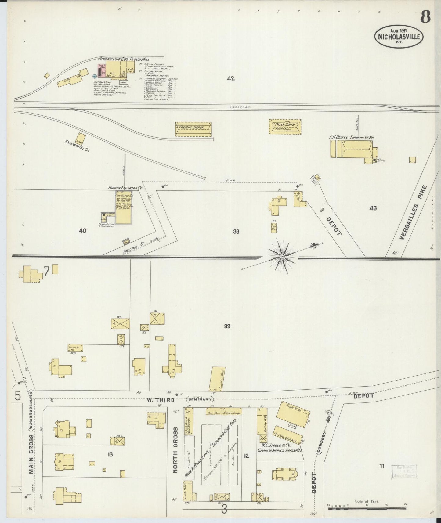 Sanborn Fire Insurance Map from Nicholasville, Jessamine County, Kentucky (1897), Sheet #0008 - Historic Sanborn Fire Insurance Map Print, vintage old map wall art, antique decor, genealogy gift, Kentucky Kentucky map