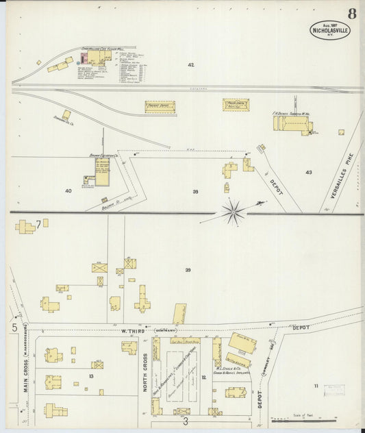Sanborn Fire Insurance Map from Nicholasville, Jessamine County, Kentucky (1897), Sheet #0008 - Historic Sanborn Fire Insurance Map Print, vintage old map wall art, antique decor, genealogy gift, Kentucky Kentucky map