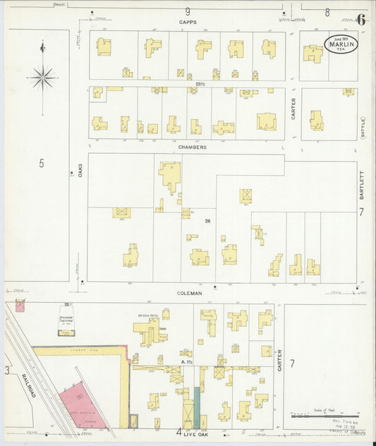 Sanborn Fire Insurance Map from Marlin, Falls County, Texas (1909), Sheet #0006 - Historic Sanborn Fire Insurance Map Print, vintage old map wall art, antique decor, genealogy gift, Texas Texas map