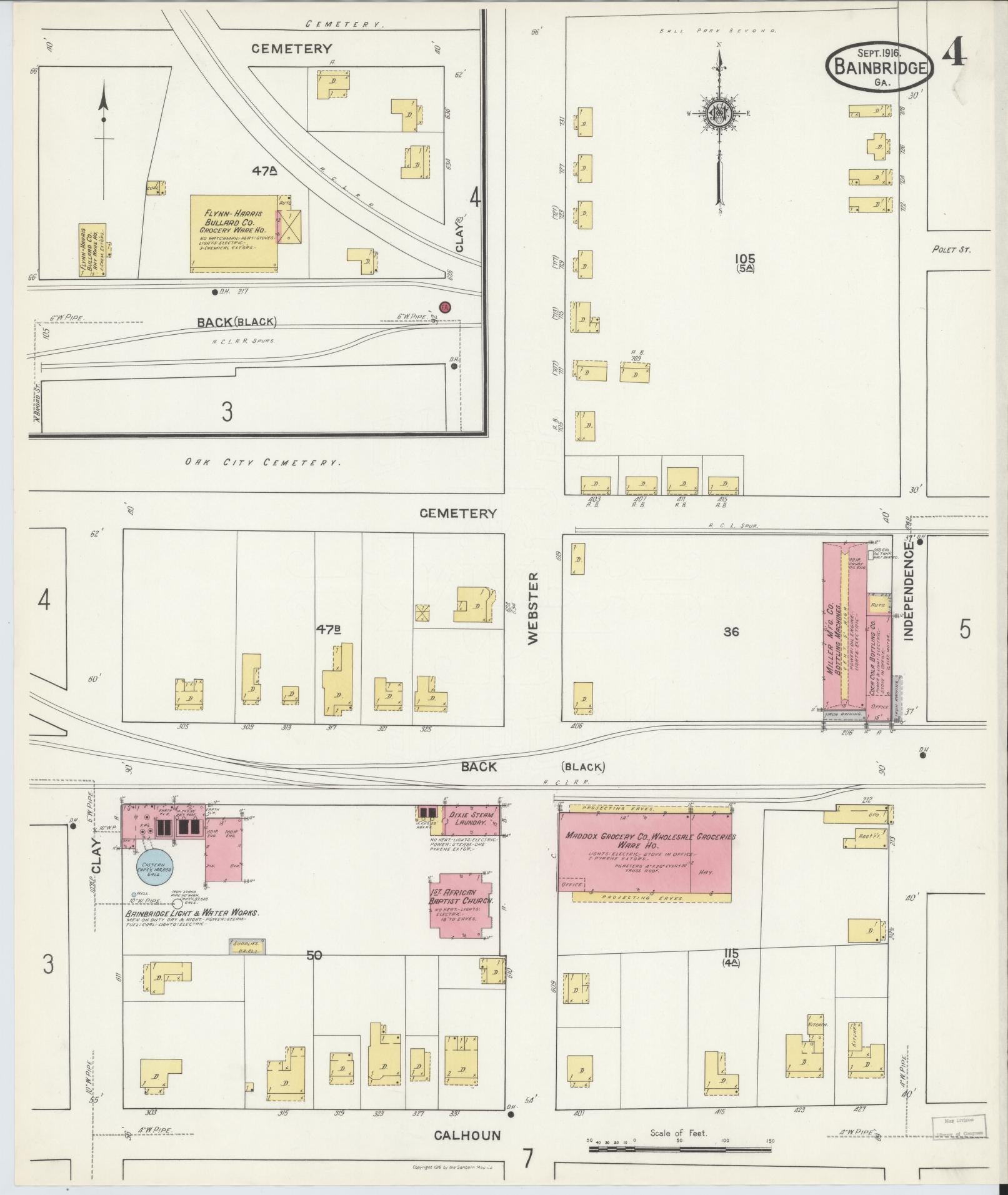 Sanborn Fire Insurance Map from Bainbridge, Decatur County, Georgia (1916), Sheet #0004 - Historic Sanborn Fire Insurance Map Print, vintage old map wall art, antique decor, genealogy gift, Georgia Georgia map