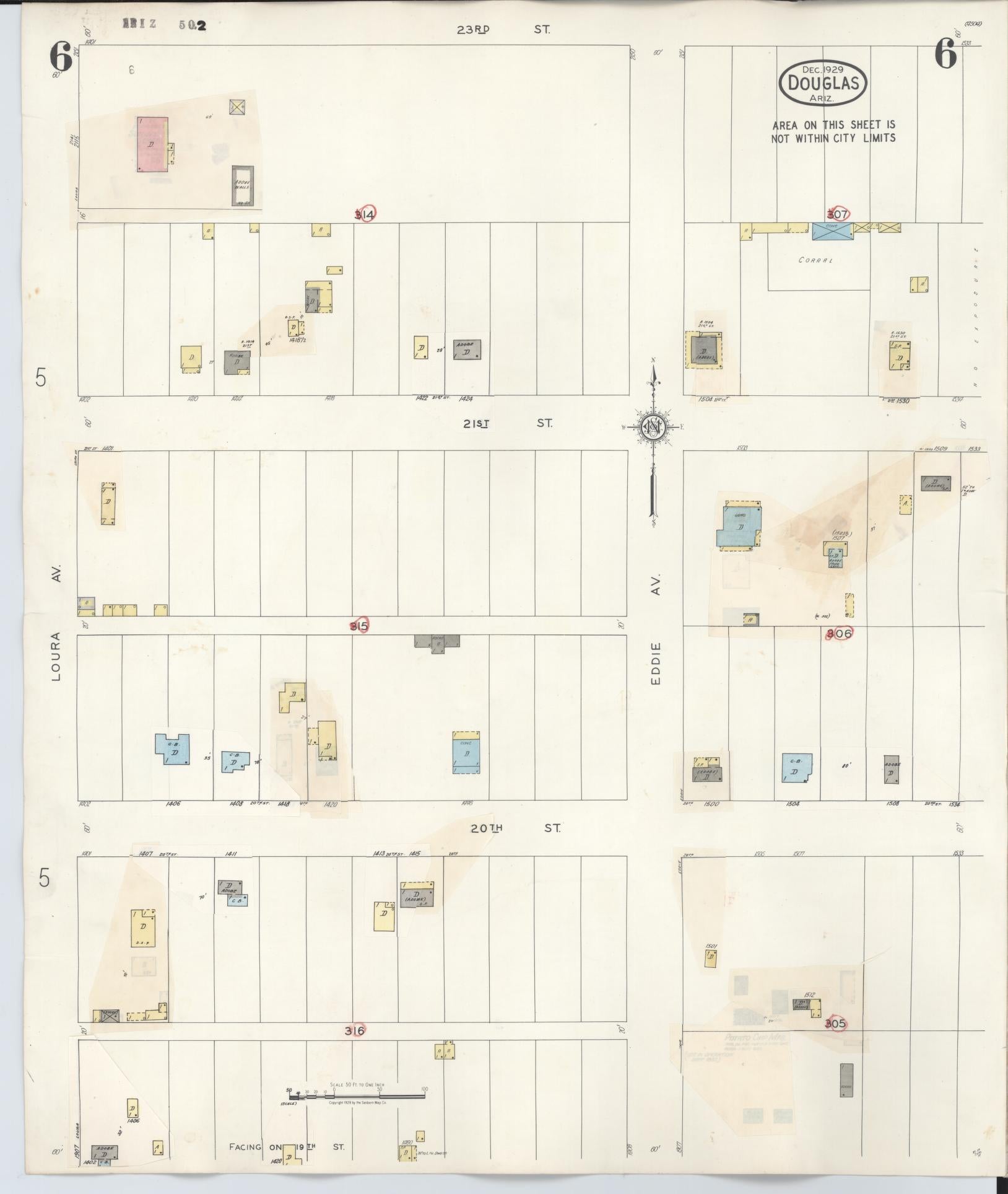 Sanborn Fire Insurance Map from Douglas, Cochise County, Arizona (1947), Sheet #0006 - Complete Map Set gallery image, historic Sanborn map, vintage wall art, Arizona Arizona