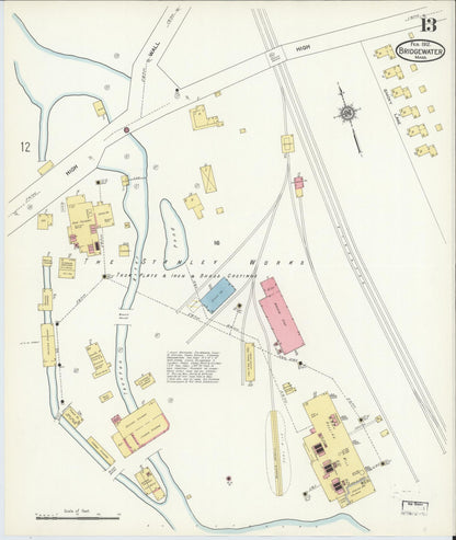 Sanborn Fire Insurance Map from Bridgewater, Plymouth County, Massachusetts (1912), Sheet #0013 - Complete Map Set gallery image, historic Sanborn map, vintage wall art, Massachusetts Massachusetts