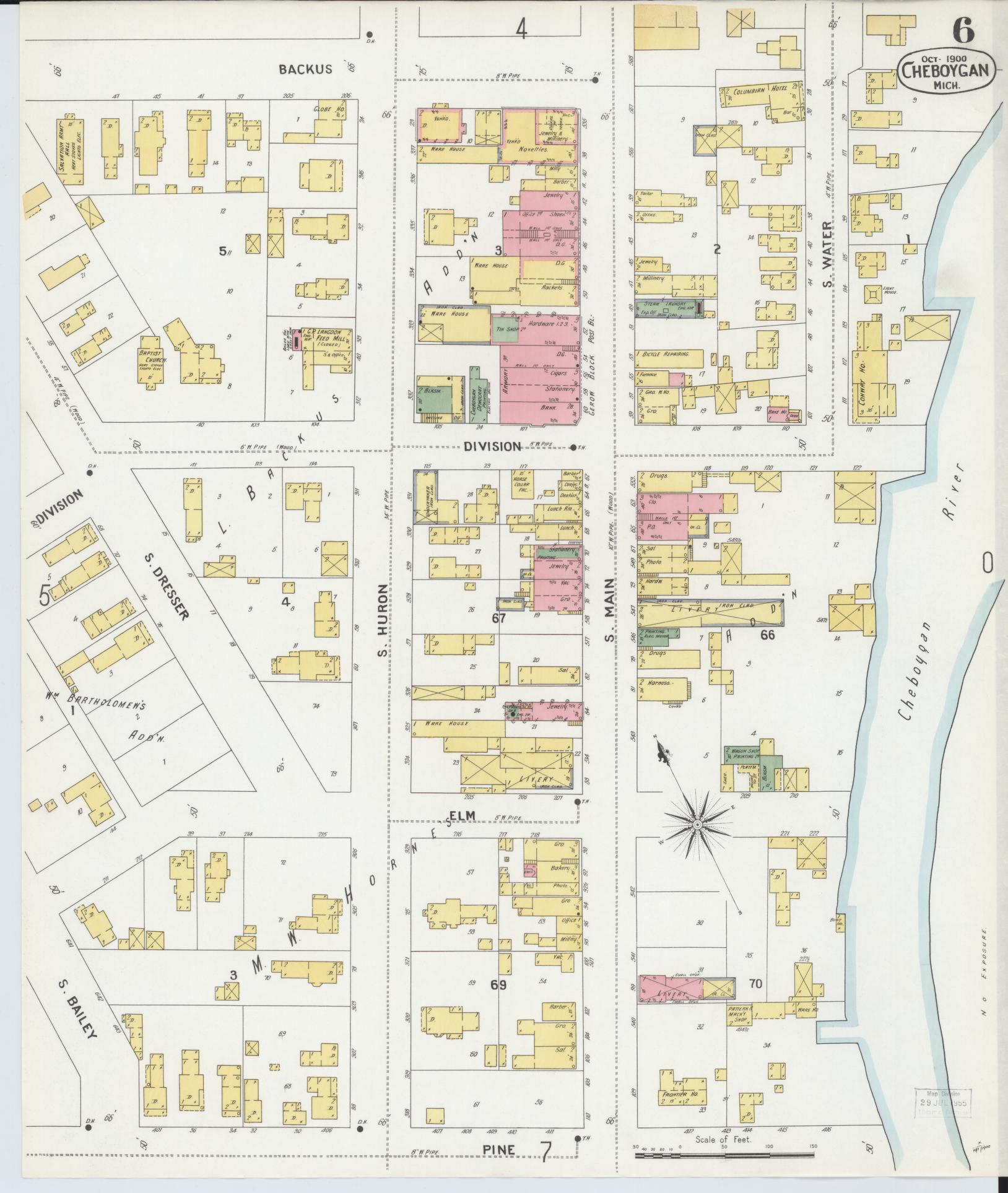 Sanborn Fire Insurance Map from Cheboygan, Cheboygan County, Michigan (1900), Sheet #0006 - Complete Map Set gallery image, historic Sanborn map, vintage wall art, Michigan Michigan