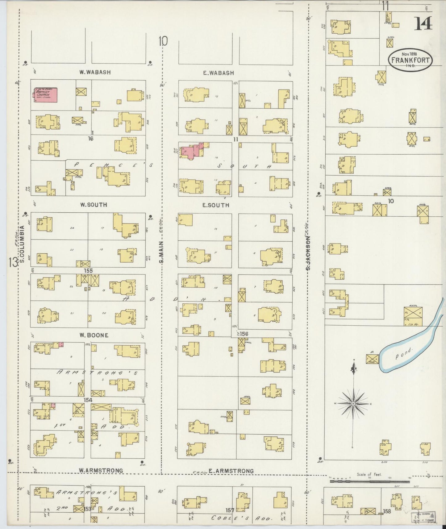 Sanborn Fire Insurance Map from Frankfort, Clinton County, Indiana (1898), Sheet #0014 - Complete Map Set gallery image, historic Sanborn map, vintage wall art, Indiana Indiana