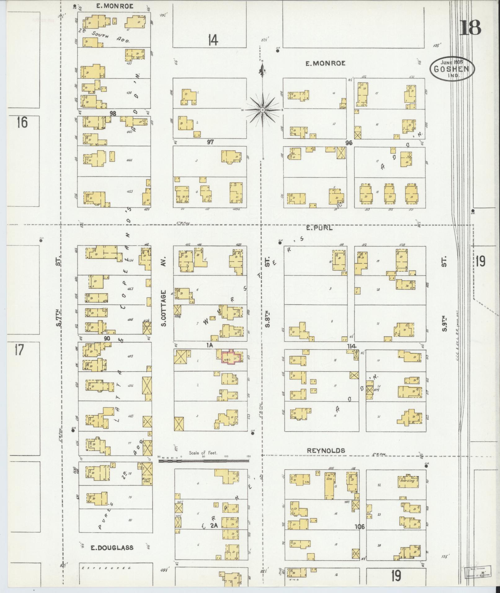 Sanborn Fire Insurance Map from Goshen, Elkhart County, Indiana (1905), Sheet #0018 - Complete Map Set gallery image, historic Sanborn map, vintage wall art, Indiana Indiana