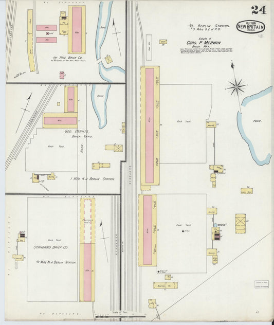 Sanborn Fire Insurance Map from New Britain, Hartford County, Connecticut (1895), Sheet #0024 - Historic Sanborn Fire Insurance Map Print, vintage old map wall art, antique decor, genealogy gift, Connecticut Connecticut map