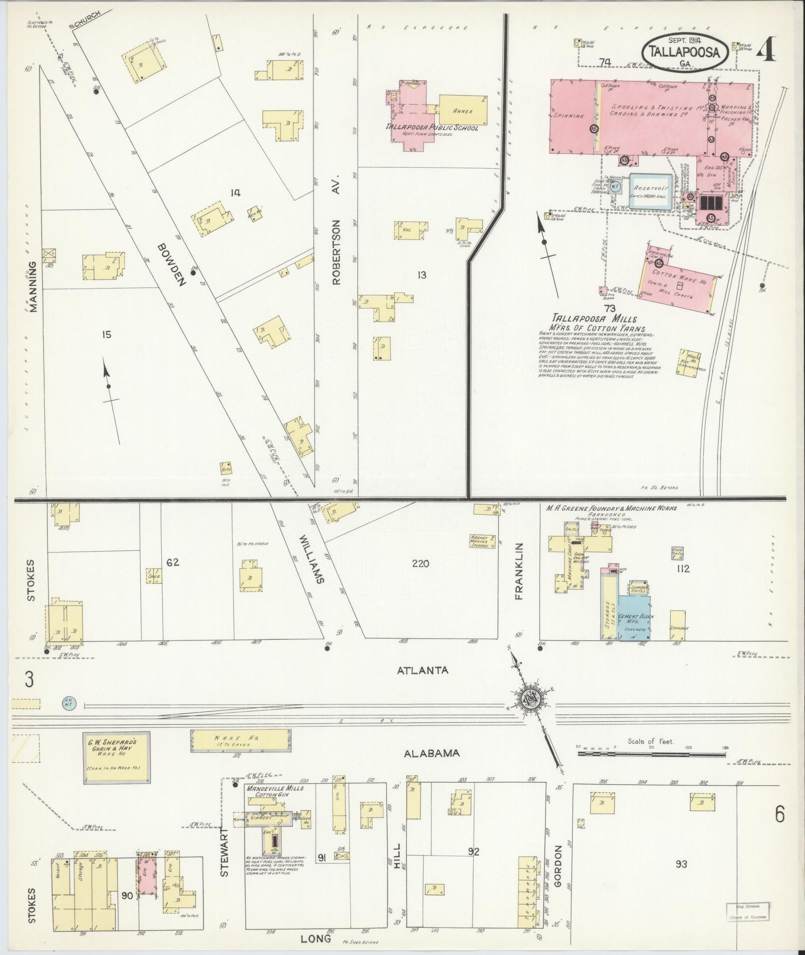 Sanborn Fire Insurance Map from Tallapoosa, Haralson County, Georgia (1914), Sheet #0004 - Historic Sanborn Fire Insurance Map Print, vintage old map wall art, antique decor, genealogy gift, Georgia Georgia map