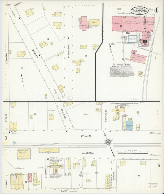Sanborn Fire Insurance Map from Tallapoosa, Haralson County, Georgia (1914), Sheet #0004 - Historic Sanborn Fire Insurance Map Print, vintage old map wall art, antique decor, genealogy gift, Georgia Georgia map