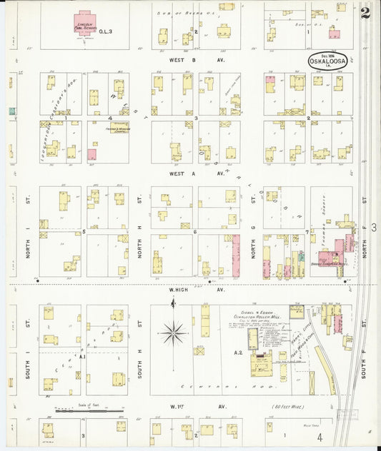 Sanborn Fire Insurance Map from Oskaloosa, Mahaska County, Iowa (1896), Sheet #0002 - Historic Sanborn Fire Insurance Map Print, vintage old map wall art
