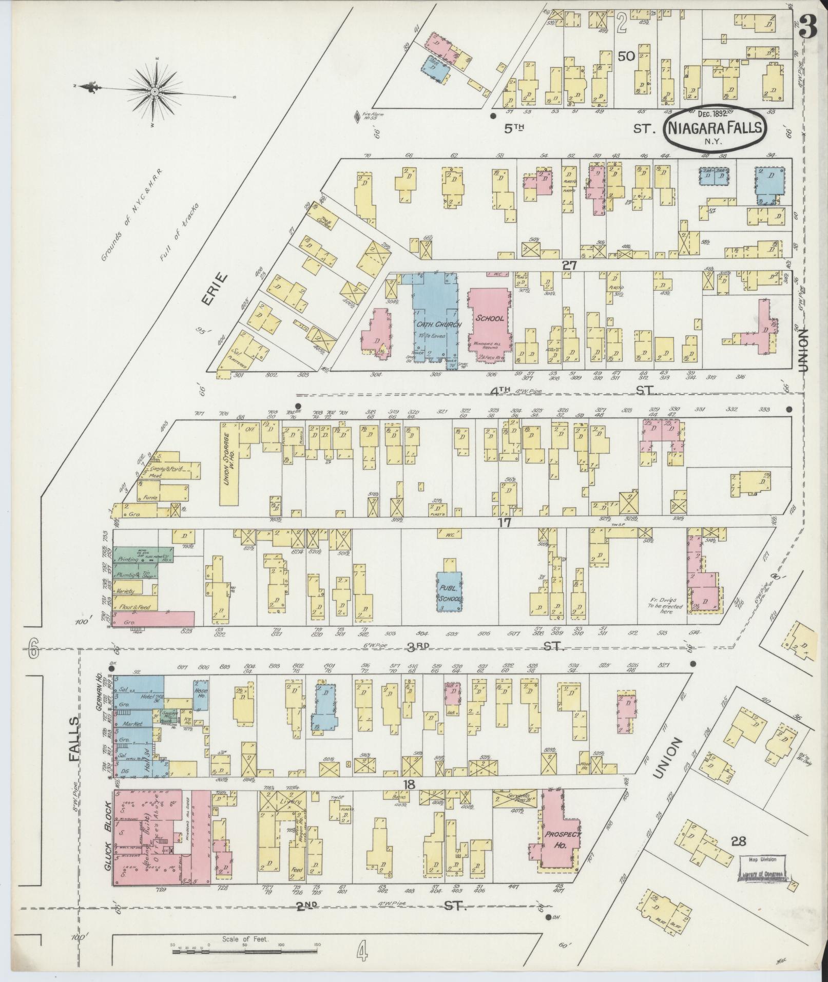 Sanborn Fire Insurance Map from Niagara Falls, Niagara County, New York (1892), Sheet #0003 - Historic Sanborn Fire Insurance Map Print, vintage old map wall art, antique decor, genealogy gift, New York New York map