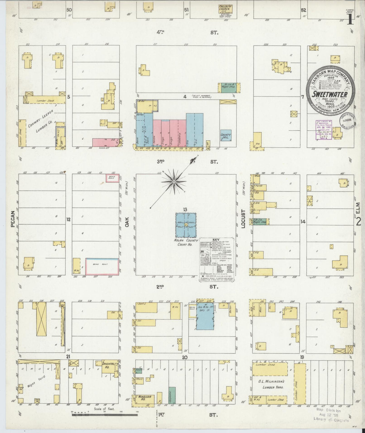 Sanborn Fire Insurance Map from Sweetwater, Nolan County, Texas (1902), Sheet #0001 - Complete Map Set gallery image, historic Sanborn map, vintage wall art, Texas Texas