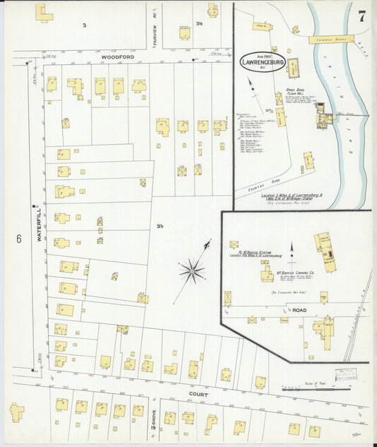 Sanborn Fire Insurance Map from Lawrenceburg, Anderson County, Kentucky (1909), Sheet #0007 - Historic Sanborn Fire Insurance Map Print, vintage old map wall art, antique decor, genealogy gift, Kentucky Kentucky map