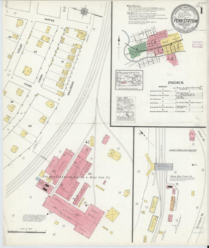 Sanborn Fire Insurance Map from Penn Station, Westmoreland County, Pennsylvania (1916), Sheet #0001 - Historic Sanborn Fire Insurance Map Print, vintage old map wall art, antique decor, genealogy gift, Pennsylvania Pennsylvania map