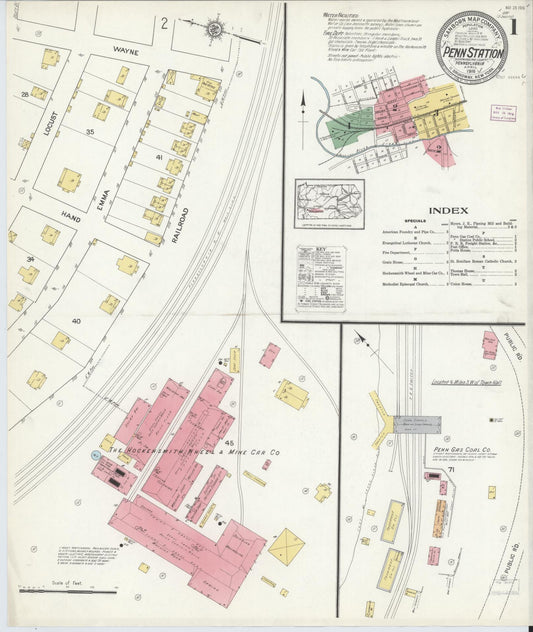 Sanborn Fire Insurance Map from Penn Station, Westmoreland County, Pennsylvania (1916), Sheet #0001 - Historic Sanborn Fire Insurance Map Print, vintage old map wall art, antique decor, genealogy gift, Pennsylvania Pennsylvania map