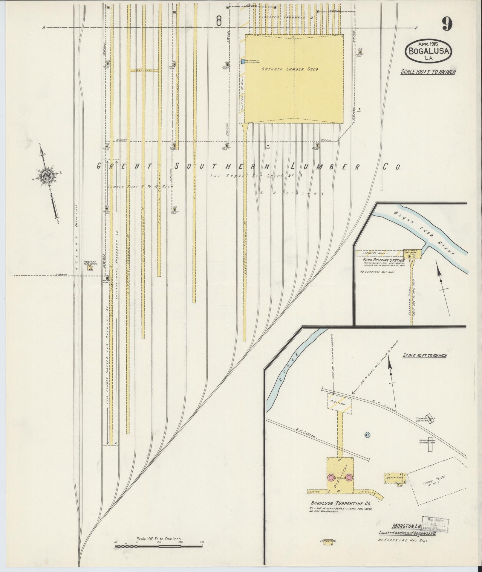 Sanborn Fire Insurance Map from Bogalusa, Washington Parish, Louisiana (1915), Sheet #0009 - Complete Map Set gallery image, historic Sanborn map, vintage wall art, Louisiana Louisiana