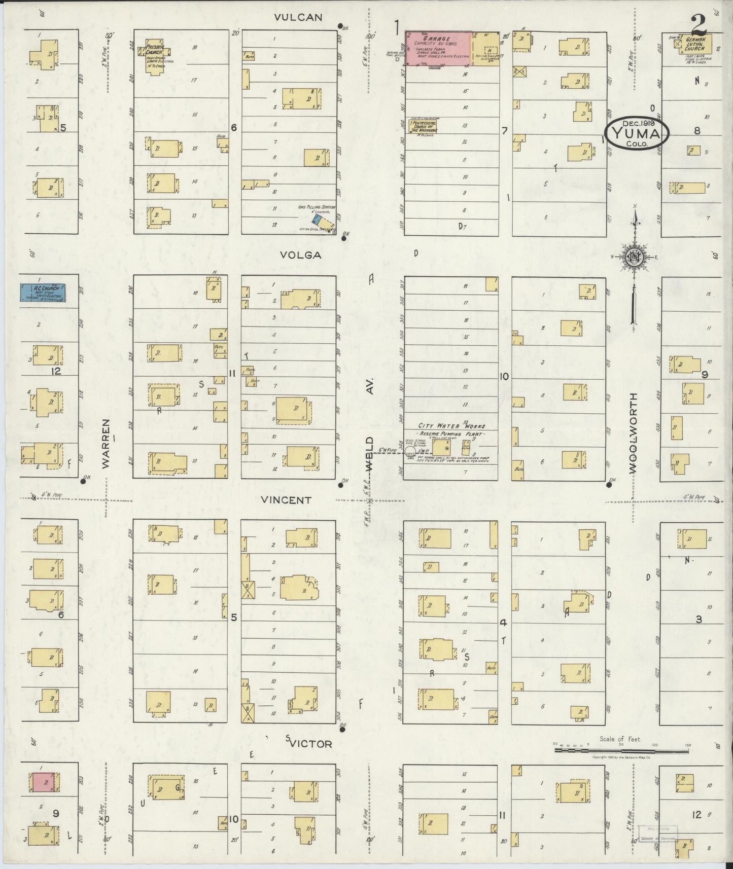 Sanborn Fire Insurance Map from Yuma, Yuma County, Colorado (1919), Sheet #0002 - Complete Map Set gallery image, historic Sanborn map, vintage wall art, Colorado Colorado