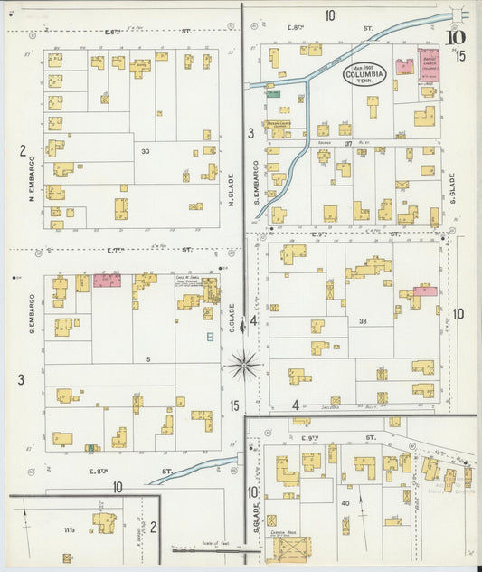 Sanborn Fire Insurance Map from Columbia, Maury County, Tennessee (1905), Sheet #0010 - Historic Sanborn Fire Insurance Map Print, vintage old map wall art, antique decor, genealogy gift, Tennessee Tennessee map