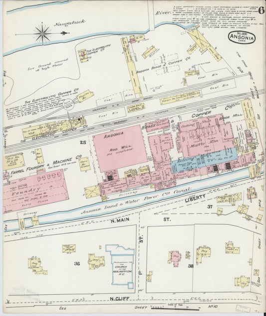 Sanborn Fire Insurance Map from Ansonia, New Haven County, Connecticut (1890), Sheet #0006 - Historic Sanborn Fire Insurance Map Print, vintage old map wall art, antique decor, genealogy gift, Connecticut Connecticut map