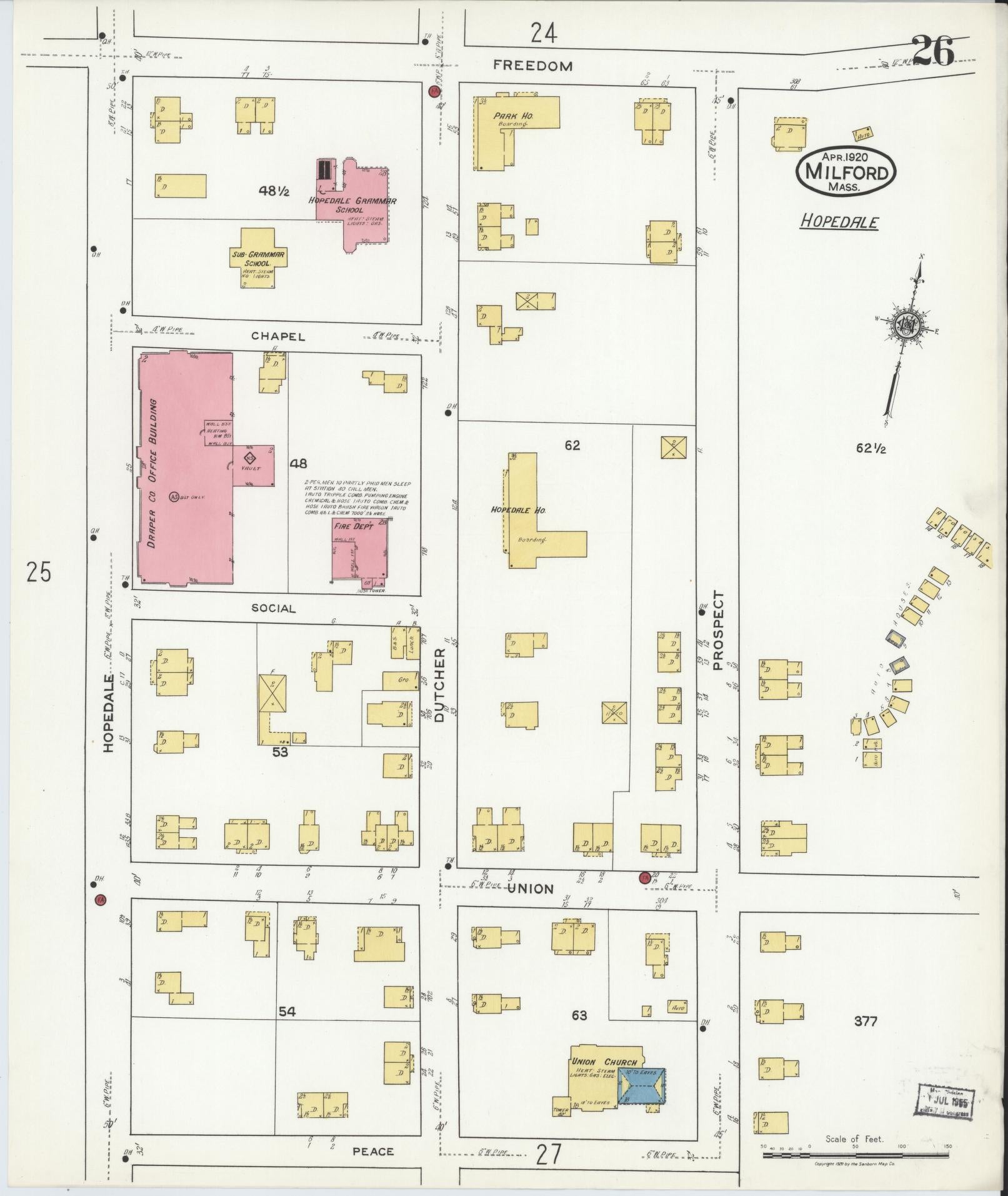 Sanborn Fire Insurance Map from Milford, Worcester County, Massachusetts (1920), Sheet #0026 - Complete Map Set gallery image, historic Sanborn map, vintage wall art, Massachusetts Massachusetts