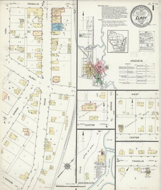 Sanborn Fire Insurance Map from Elroy, Juneau County, Wisconsin (1914), Sheet #0001 - Complete Map Set gallery image, historic Sanborn map, vintage wall art, Wisconsin Wisconsin