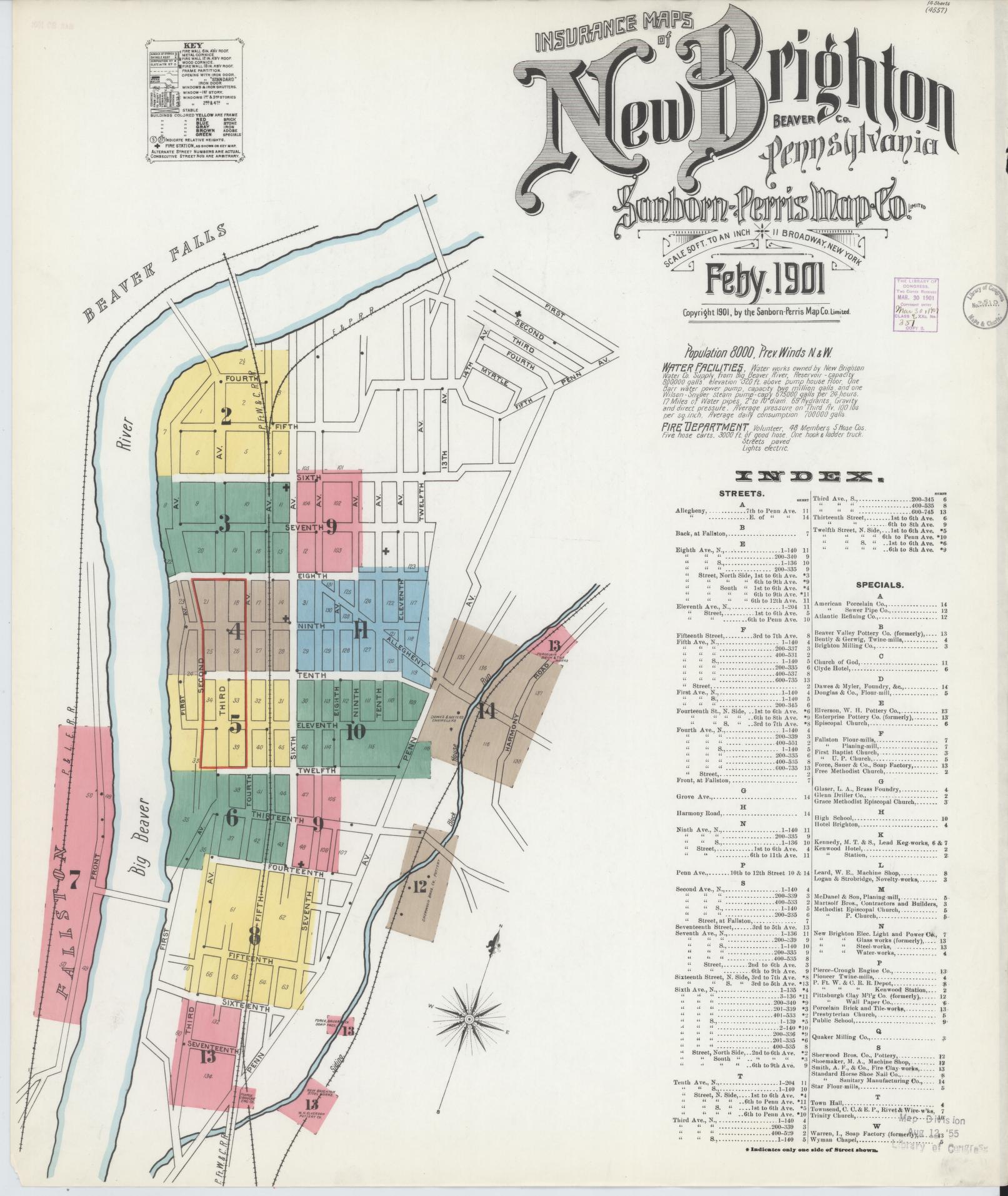 Sanborn Fire Insurance Map from New Brighton, Beaver County, Pennsylvania (1901), Sheet #0001 - Complete Map Set gallery image, historic Sanborn map, vintage wall art, Pennsylvania Pennsylvania