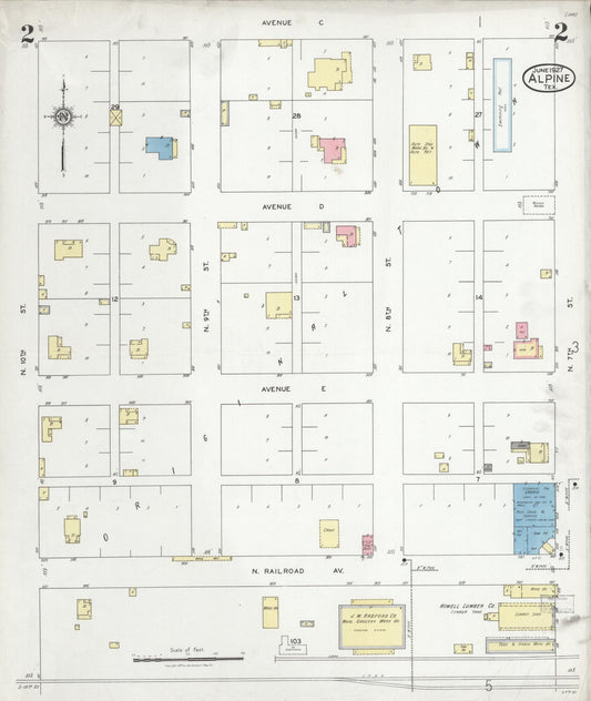 Sanborn Fire Insurance Map from Alpine, Brewster County, Texas (1927), Sheet #0002 - Historic Sanborn Fire Insurance Map Print, vintage old map wall art, antique decor, genealogy gift, Texas Texas map