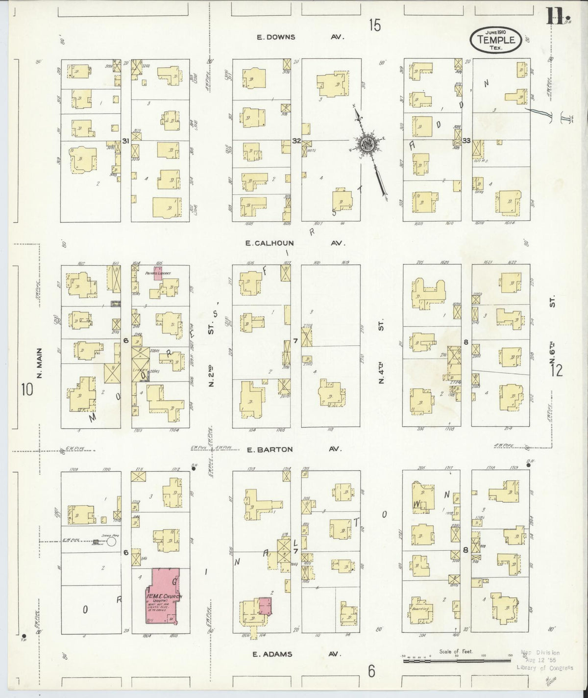 Sanborn Fire Insurance Map from Temple, Bell County, Texas (1910), Sheet #0011 - Complete Map Set gallery image, historic Sanborn map, vintage wall art, Texas Texas