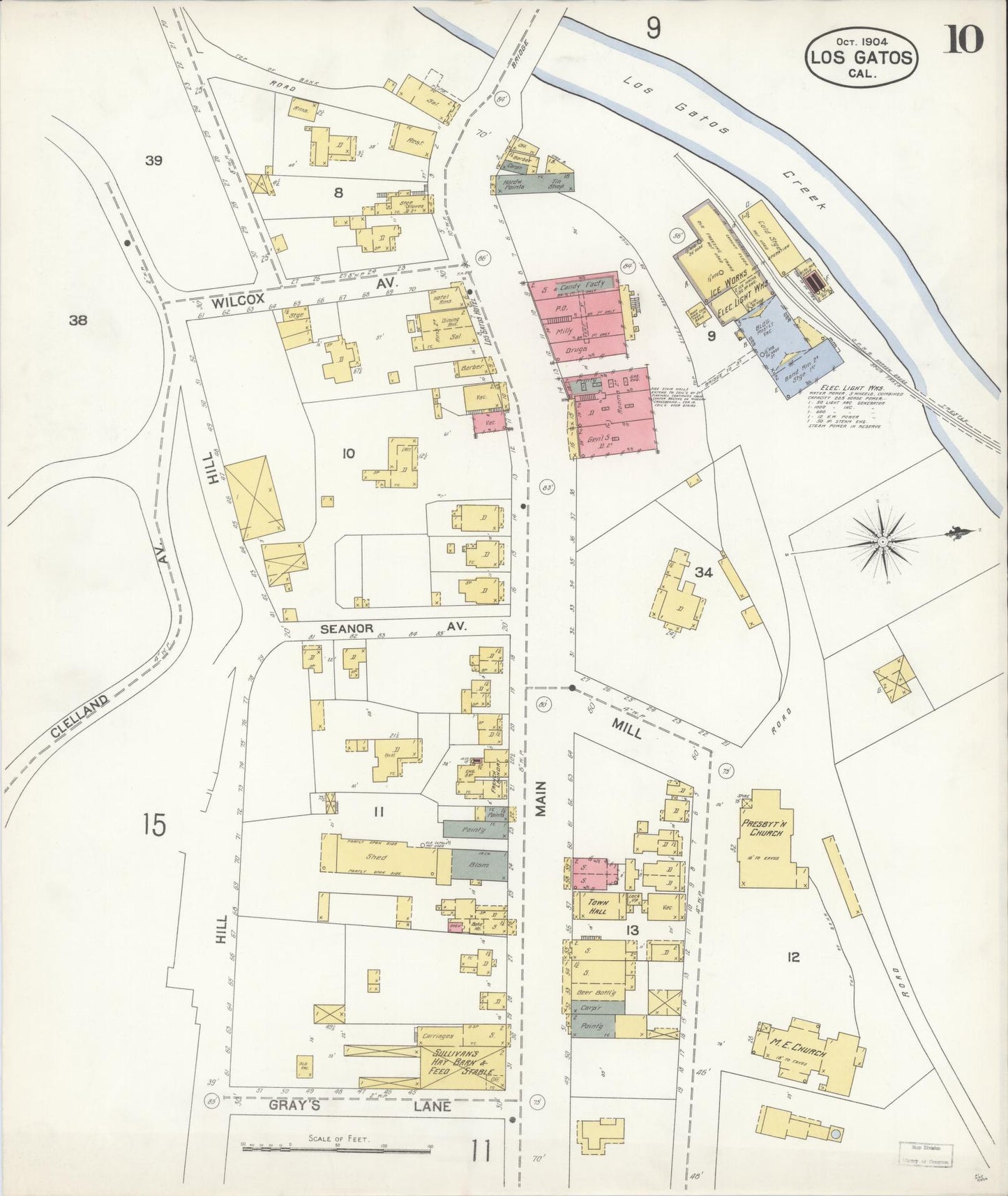 Sanborn Fire Insurance Map from Los Gatos, Santa Clara County, California (1904), Sheet #0010 - Complete Map Set gallery image, historic Sanborn map, vintage wall art, California California