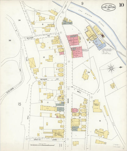 Sanborn Fire Insurance Map from Los Gatos, Santa Clara County, California (1904), Sheet #0010 - Complete Map Set gallery image, historic Sanborn map, vintage wall art, California California