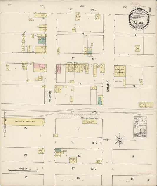 Sanborn Fire Insurance Map from Orland, Glenn County, California (1889), Sheet #0001 - Complete Map Set gallery image, historic Sanborn map, vintage wall art, California California