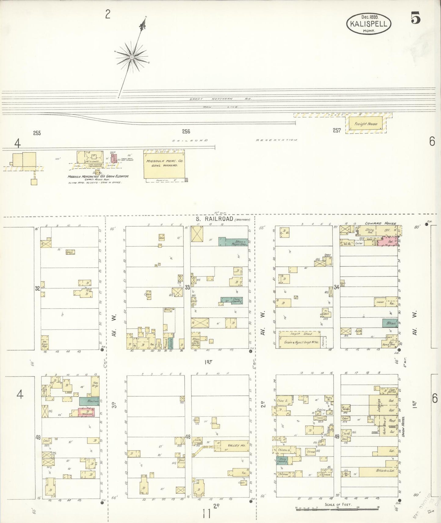 Sanborn Fire Insurance Map from Kalispell, Flathead County, Montana (1899), Sheet #0005 - Complete Map Set gallery image, historic Sanborn map, vintage wall art, Montana Montana