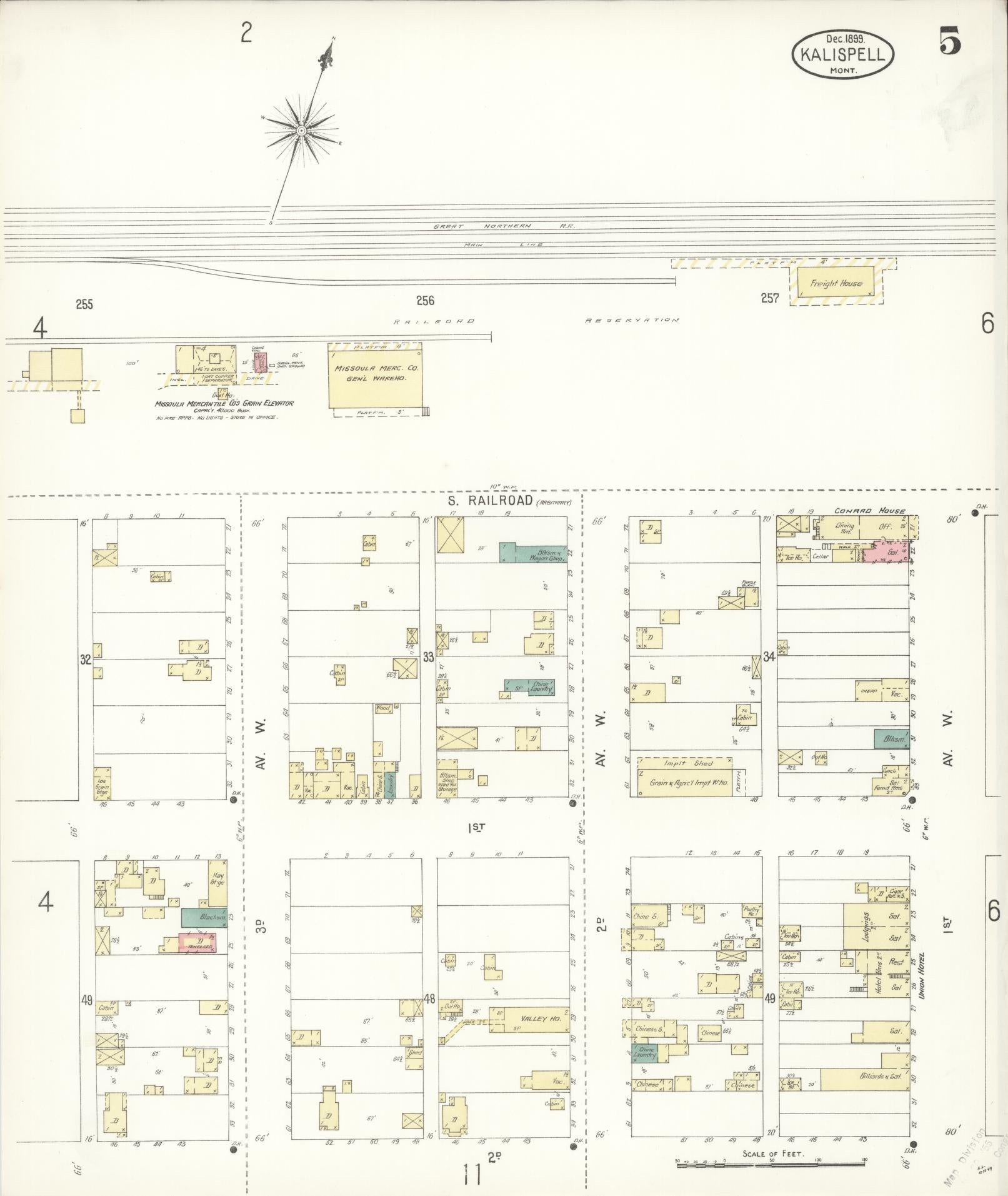 Sanborn Fire Insurance Map from Kalispell, Flathead County, Montana (1899), Sheet #0005 - Complete Map Set gallery image, historic Sanborn map, vintage wall art, Montana Montana