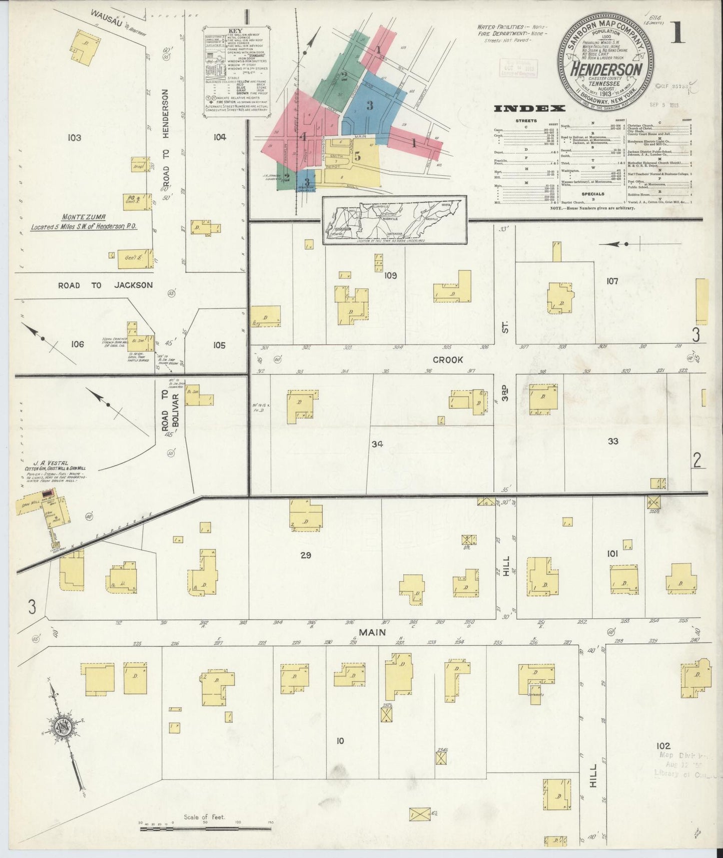 Sanborn Fire Insurance Map from Henderson, Chester County, Tennessee. (1913) – Historic Sanborn Fire Insurance Map Print