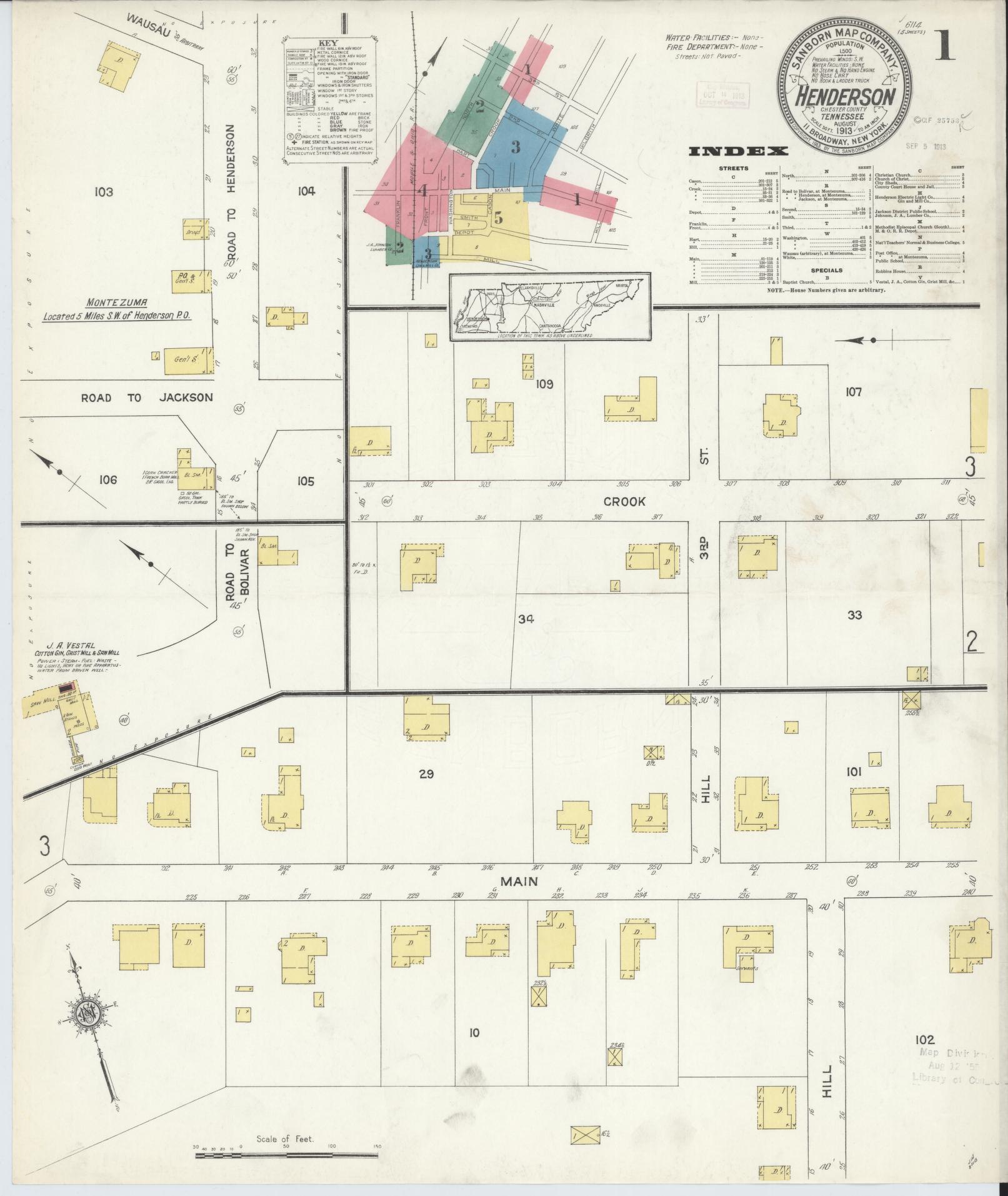 Sanborn Fire Insurance Map from Henderson, Chester County, Tennessee. (1913) – Historic Sanborn Fire Insurance Map Print