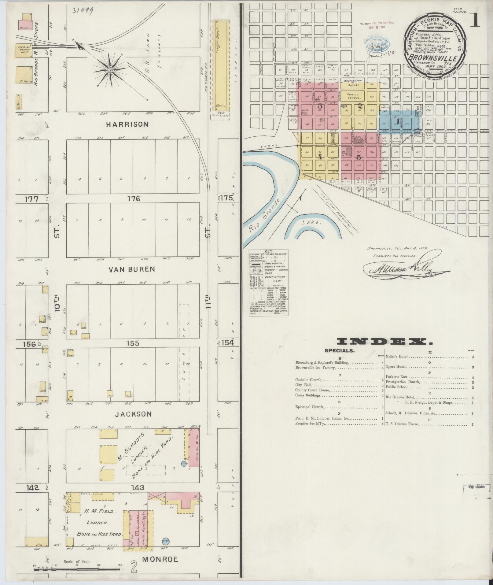 Sanborn Fire Insurance Map from Brownsville, Cameron County, Texas (1894), Sheet #0001 - Complete Map Set gallery image, historic Sanborn map, vintage wall art, Texas Texas