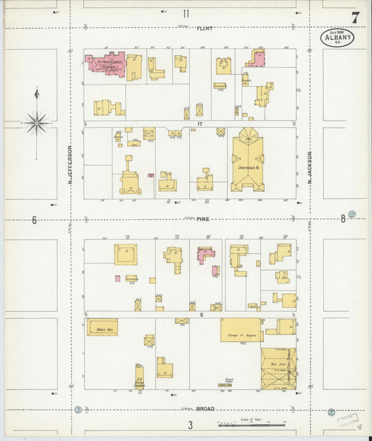 Sanborn Fire Insurance Map from Albany, Dougherty County, Georgia (1900), Sheet #0007 - Historic Sanborn Fire Insurance Map Print, vintage old map wall art, antique decor, genealogy gift, Georgia Georgia map