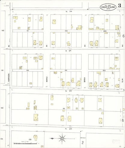 Sanborn Fire Insurance Map from Coeur D'alene, Kootenai County, Idaho (1908), Sheet #0003 - Complete Map Set gallery image, historic Sanborn map, vintage wall art, Idaho Idaho
