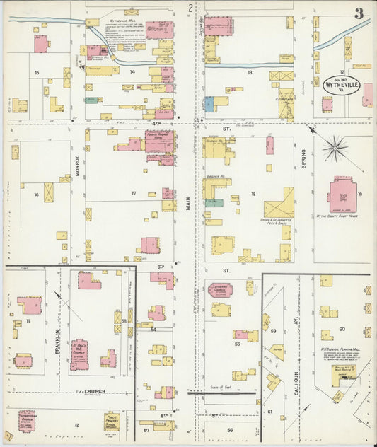 Sanborn Fire Insurance Map from Wytheville, Wythe County, Virginia (1903), Sheet #0003 - Historic Sanborn Fire Insurance Map Print, vintage old map wall art, antique decor, genealogy gift, Virginia Virginia map