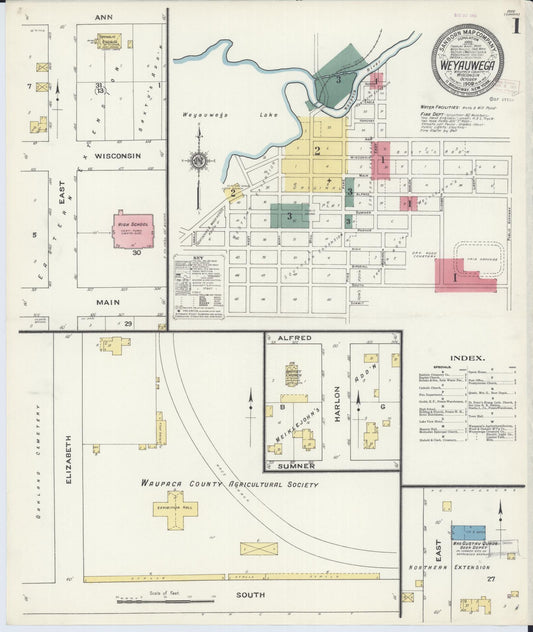 Sanborn Fire Insurance Map from Weyauwega, Waupaca County, Wisconsin (1909), Sheet #0001 - Complete Map Set gallery image, historic Sanborn map, vintage wall art, Wisconsin Wisconsin