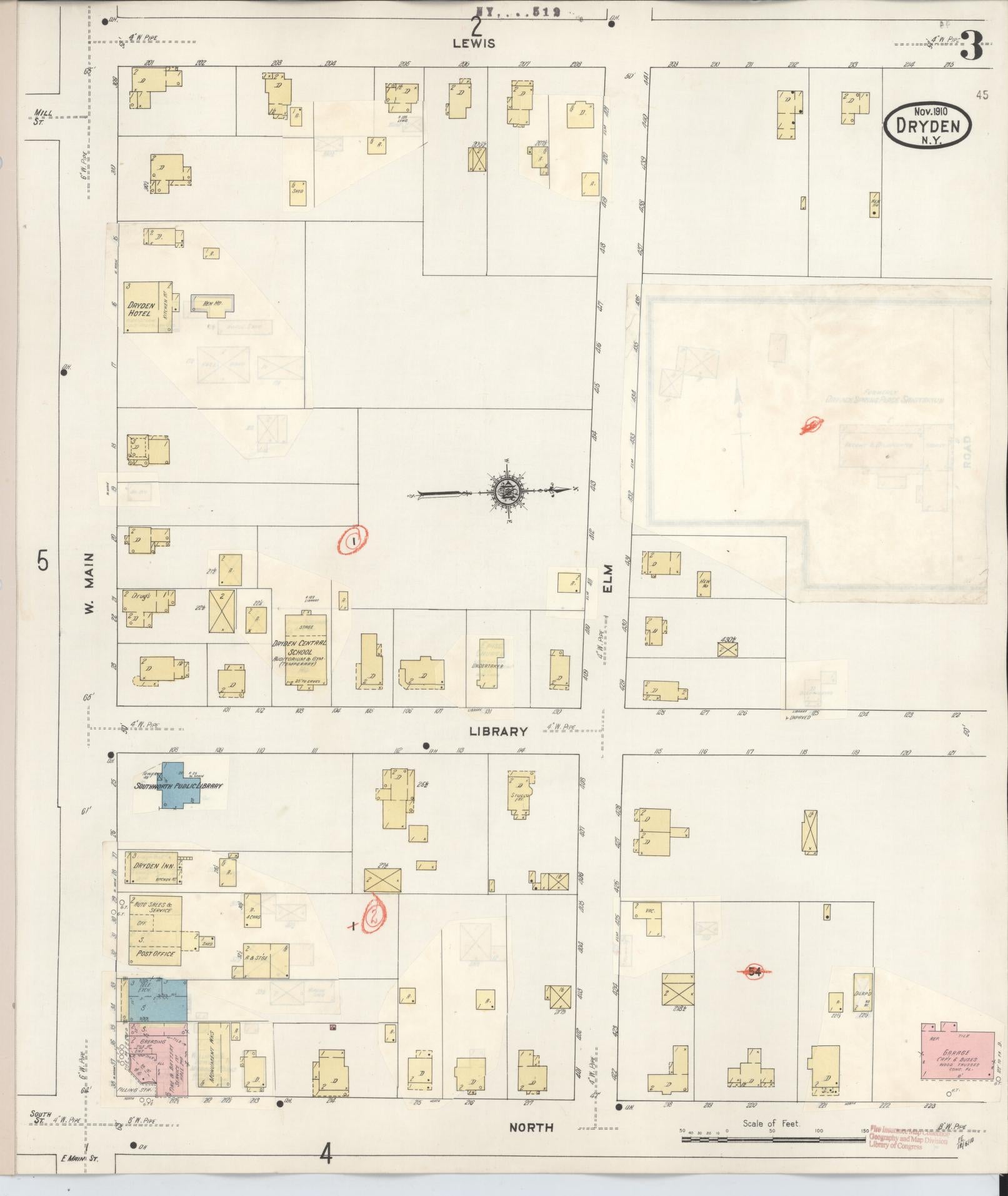 Sanborn Fire Insurance Map from Dryden, Tompkins County, New York (1937), Sheet #0003 - Historic Sanborn Fire Insurance Map Print, vintage old map wall art, antique decor, genealogy gift, New York New York map