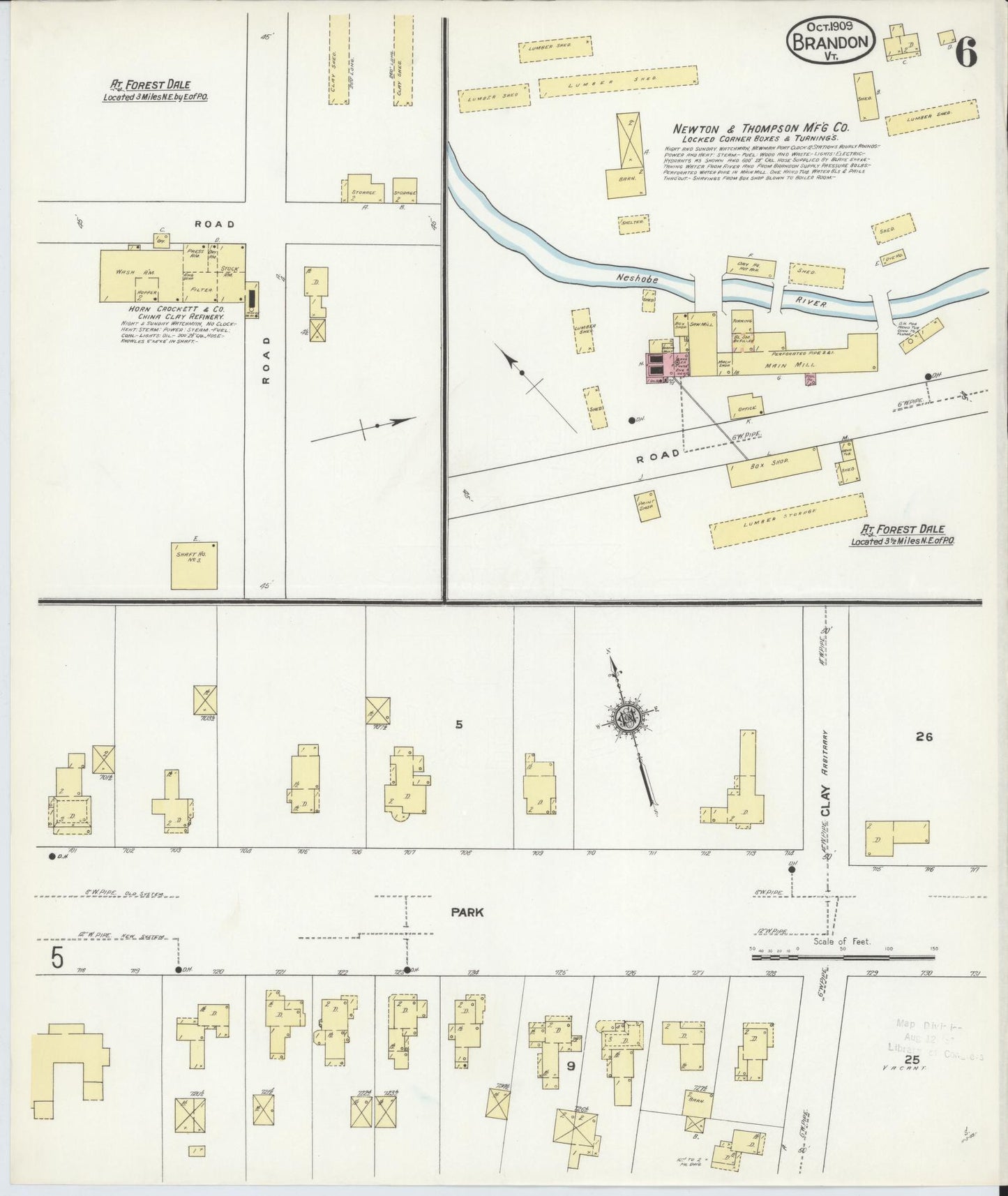 Sanborn Fire Insurance Map from Brandon, Rutland County, Vermont (1909), Sheet #0006 - Complete Map Set gallery image, historic Sanborn map, vintage wall art, Vermont Vermont