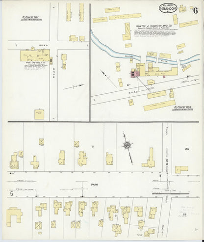 Sanborn Fire Insurance Map from Brandon, Rutland County, Vermont (1909), Sheet #0006 - Complete Map Set gallery image, historic Sanborn map, vintage wall art, Vermont Vermont