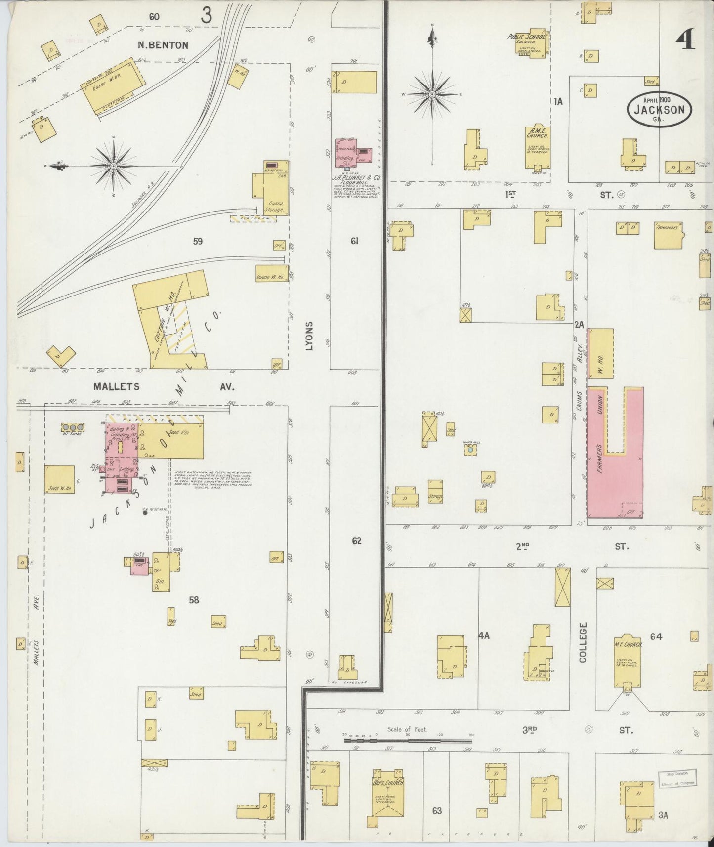 Sanborn Fire Insurance Map from Jackson, Butts County, Georgia (1900), Sheet #0004 - Complete Map Set gallery image, historic Sanborn map, vintage wall art, Georgia Georgia