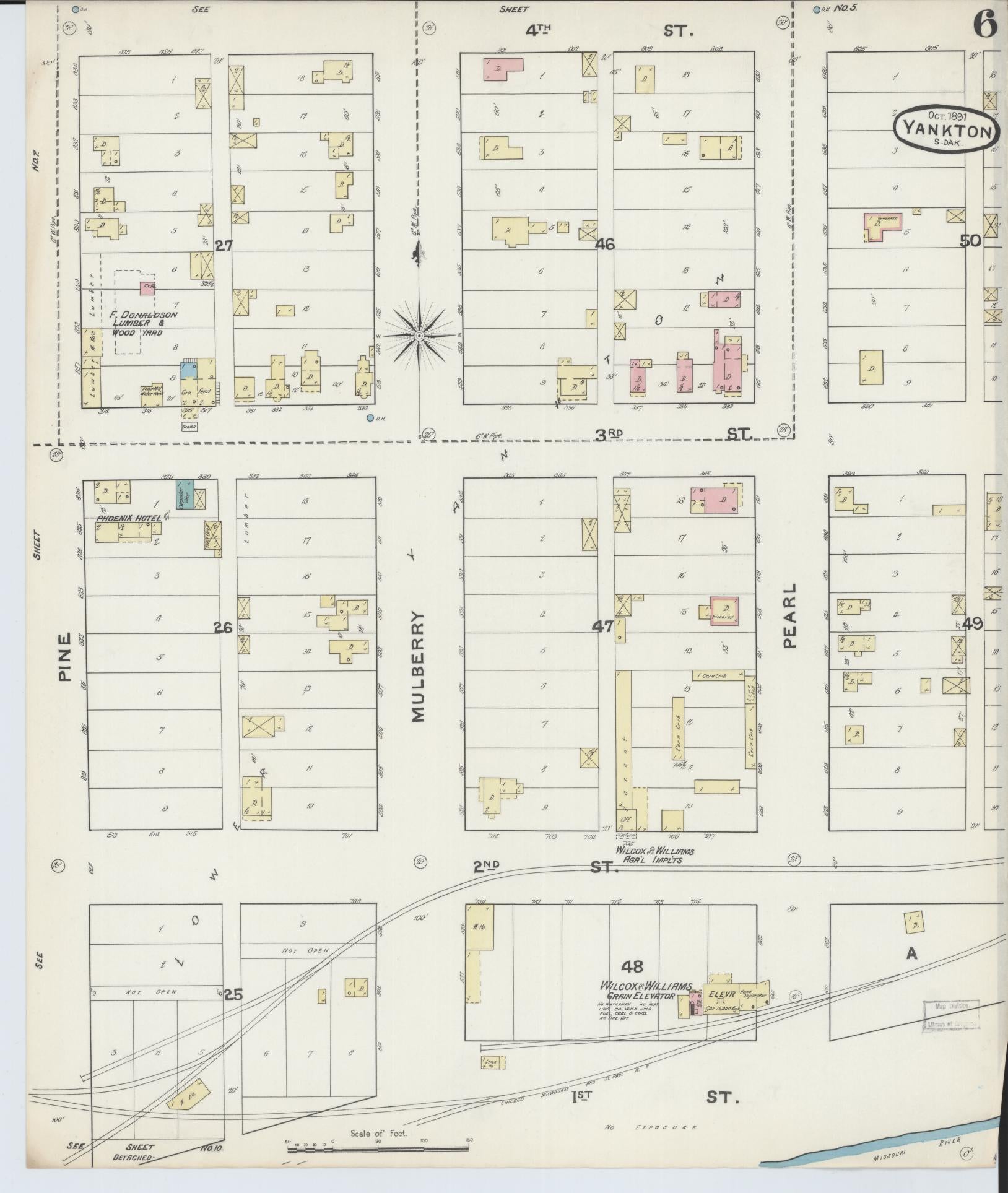 Sanborn Fire Insurance Map from Yankton, Yankton County, South Dakota (1891), Sheet #0006 - Historic Sanborn Fire Insurance Map Print, vintage old map wall art, antique decor, genealogy gift, South Dakota South Dakota map