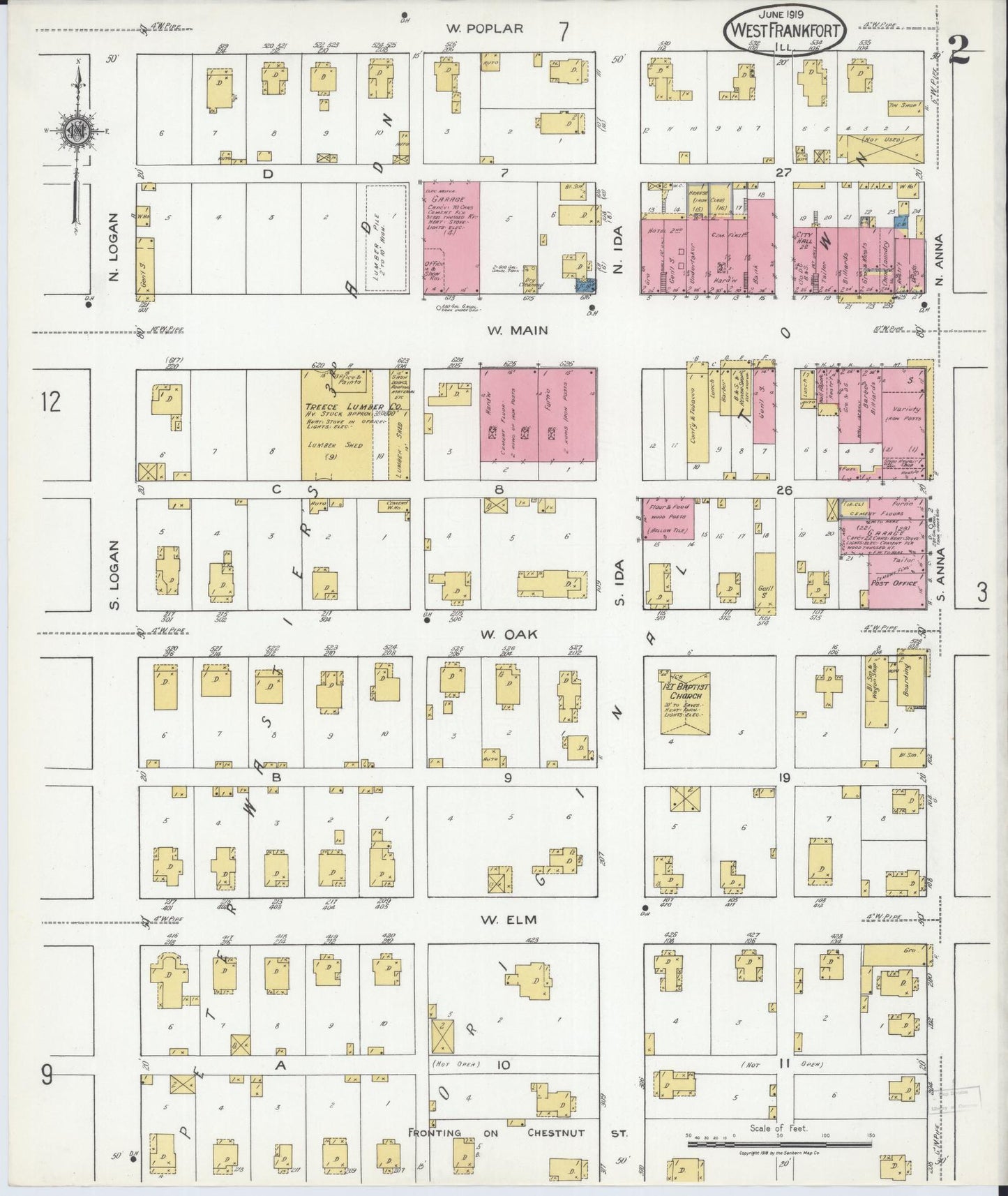 Sanborn Fire Insurance Map from West Frankfort, Franklin County, Illinois (1919), Sheet #0002 - Complete Map Set gallery image, historic Sanborn map, vintage wall art, Illinois Illinois