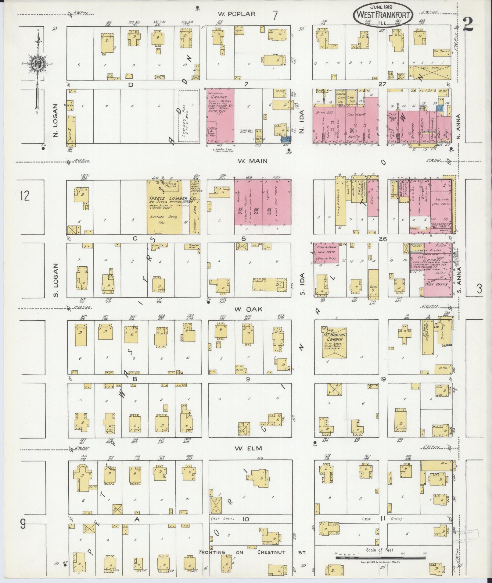 Sanborn Fire Insurance Map from West Frankfort, Franklin County, Illinois (1919), Sheet #0002 - Complete Map Set gallery image, historic Sanborn map, vintage wall art, Illinois Illinois