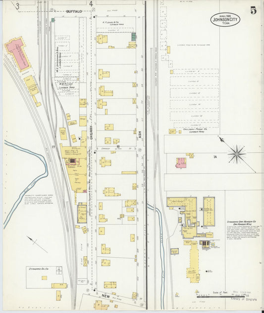 Sanborn Fire Insurance Map from Johnson City, Washington County, Tennessee (1903), Sheet #0005 - Historic Sanborn Fire Insurance Map Print, vintage old map wall art, antique decor, genealogy gift, Tennessee Tennessee map