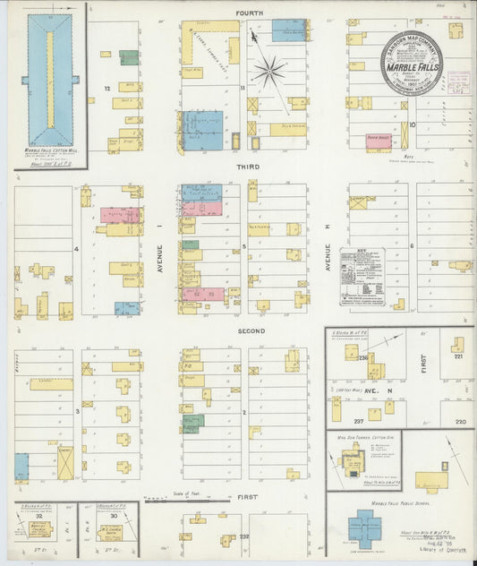Sanborn Fire Insurance Map from Marble Falls, Burnet County, Texas (1905), Sheet #0001 - Historic Sanborn Fire Insurance Map Print, vintage old map wall art, antique decor, genealogy gift, Texas Texas map
